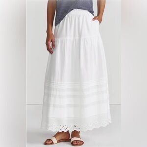 Lands' End White Tiered Eyelet Maxi Skirt